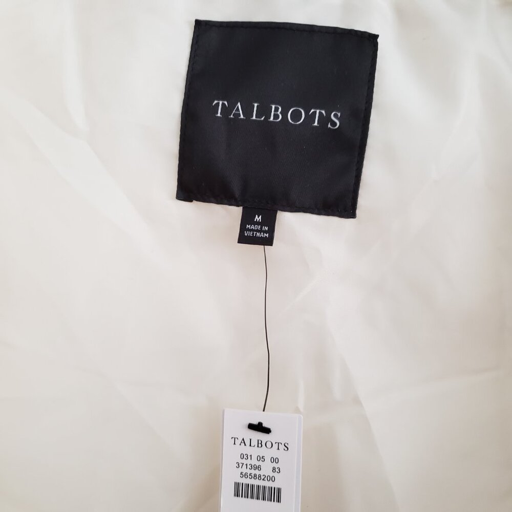 BNWT TALBOTS Faux Fur Collar Down Puffer Vest in ivory earthy camel collar (M) - Picture 4 of 11